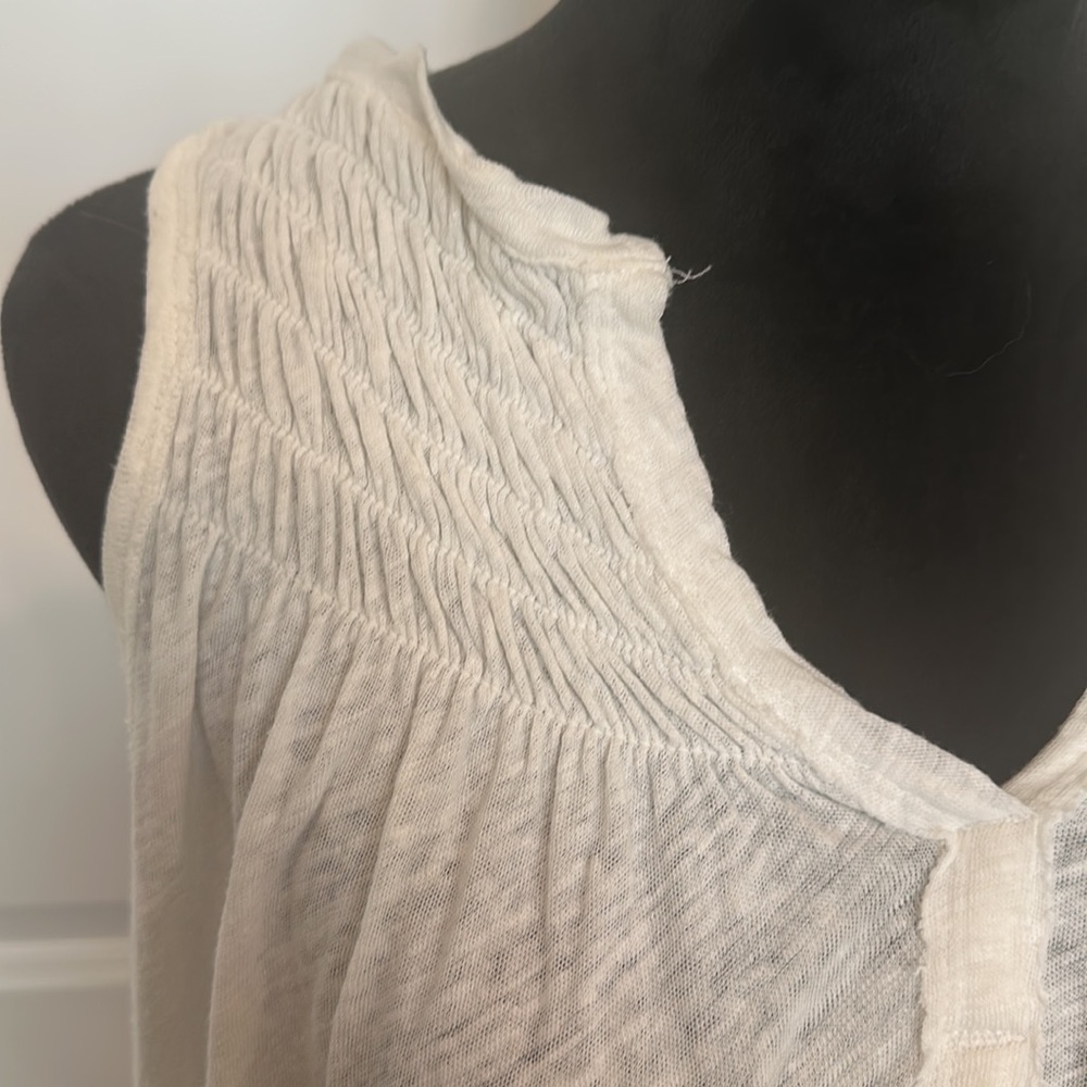 Free People, We The Free Linen and Cotton Blend Ivory Draped Smock Tank - Picture 3 of 7